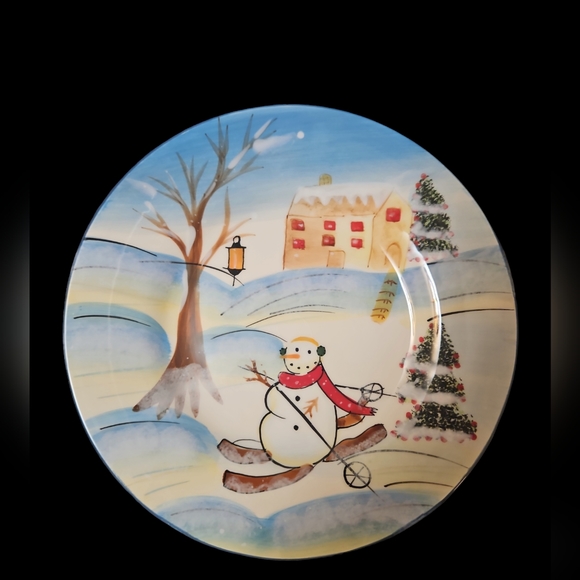 Stonelite vintage set of 4 snowman 8.5" plates NIB - Picture 2 of 4